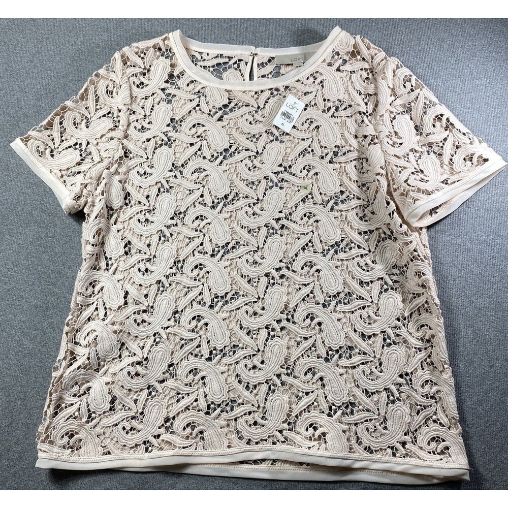 LOFT Paisley Open Knit Crochet Lace Top Shirt Cover Up Cream Women’s Sz XL NWT